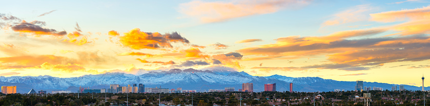 Panoramic view of Las Vegas at dusk with beautiful cloud.