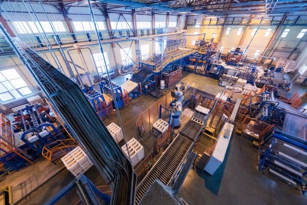 Manufacturing factory Top view of modern operational plant producing fiberglass heavy industry machinery metalworking workshop concept. artificial photos stock pictures, royalty-free photos & images