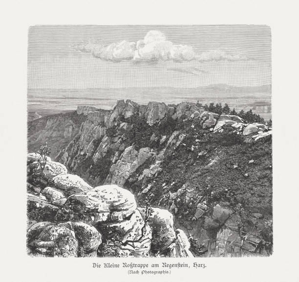 근처 regenstein 성, 하르츠 산맥, 독일, 작은 rosstrappe 출판 1897 - regenstein stock illustrations