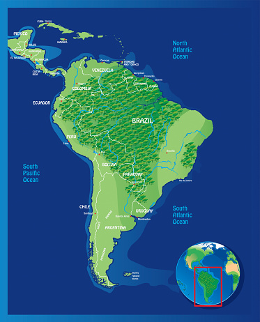 South America Map
I have used 
http://legacy.lib.utexas.edu/maps/world_maps/world_physical_2015.pdf
http://legacy.lib.utexas.edu/maps/americas/south_america_ref_2010.pdf
address as the reference to draw the basic map outlines with Illustrator CS5 software, other themes were created by 
myself.