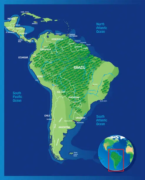 Vector illustration of South America Map