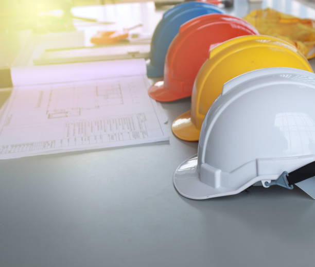 istock safety helmet and the blueprint 960001586