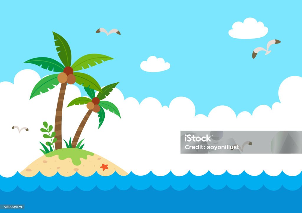 Tropische Insel im Ozean. Sommer Urlaub Landschaft - Lizenzfrei Strand Vektorgrafik