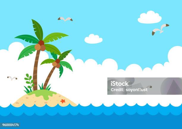 Tropische Insel Im Ozean Sommer Urlaub Landschaft Stock Vektor Art und mehr Bilder von Strand - Strand, Küstenlandschaft, Meer