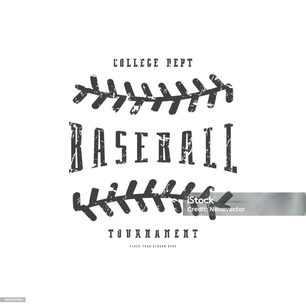 Emblem of baseball team Emblem of baseball team. Graphic design with rough texture for t-shirt. Black print on white background Baseball - Ball stock vector