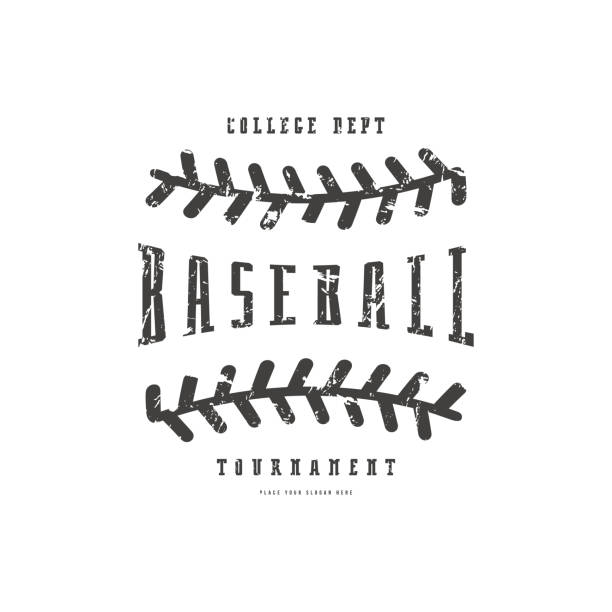 Emblem of baseball team Emblem of baseball team. Graphic design with rough texture for t-shirt. Black print on white background softball stock illustrations