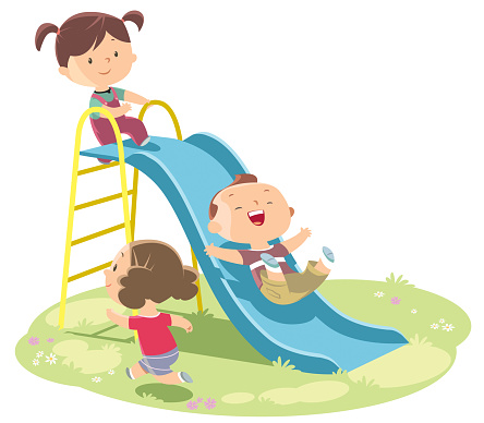 Kids playing on slide