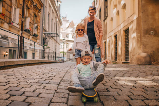 Skateboarding on the city streets