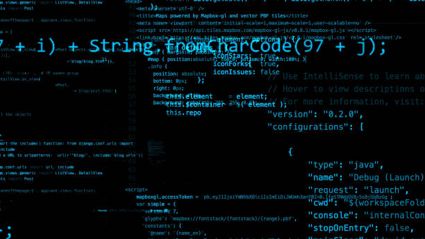 istock 3D rendering of abstract blocks of code located in the virtual space 960039516