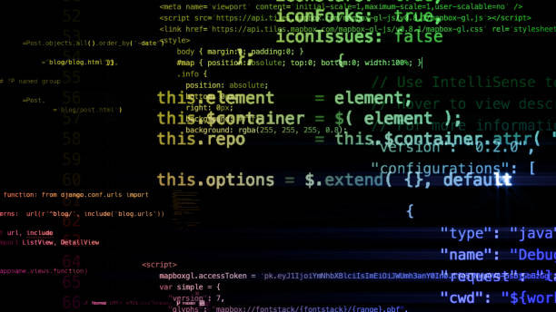 istock 3D rendering of abstract blocks of code located in the virtual space 960039590