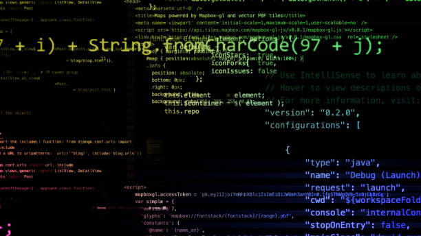 istock 3D rendering of abstract blocks of code located in the virtual space 960039704