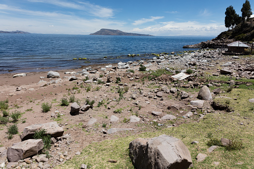 Landscape with view of Amantani Island of Titicaca Lake, Peru