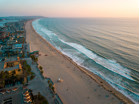 Pacific beach and the surrounding Mission bay in San Diego California aerial