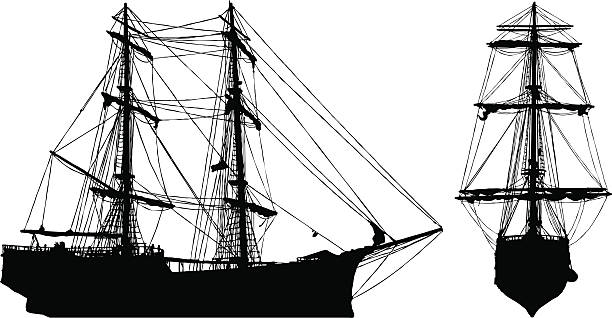schiff-form - brigantine sailing ship old nautical vessel stock-grafiken, -clipart, -cartoons und -symbole