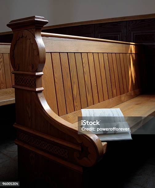 Church Pew With Open Book Stock Photo - Download Image Now - Bible, Book, Christianity
