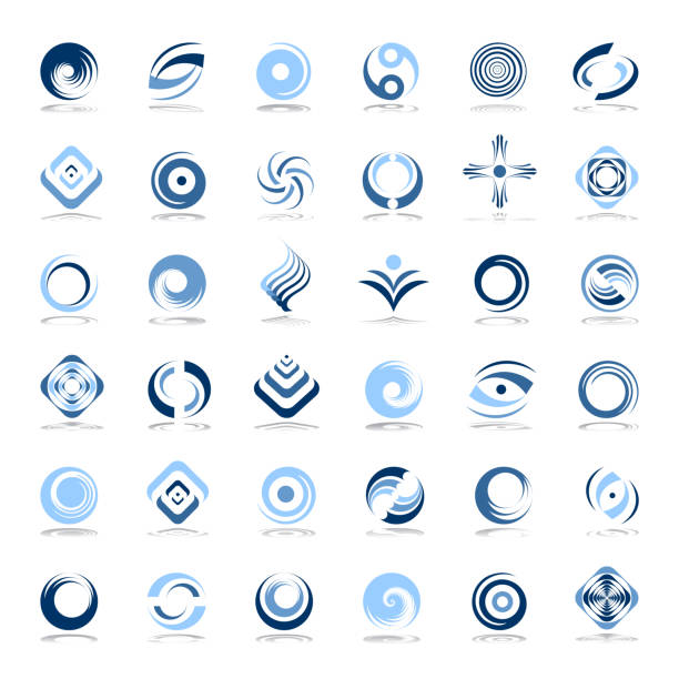 ilustrações de stock, clip art, desenhos animados e ícones de design elements set. abstract icons in blue colors. - curve shape symbol abstract