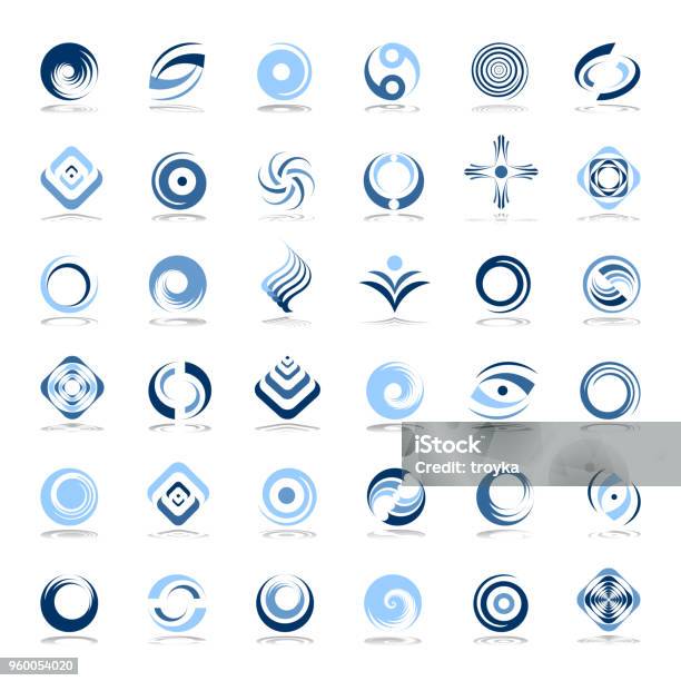 Vetores de Conjunto De Elementos De Design Ícones Abstratos Em Cores Azuis e mais imagens de Logotipo