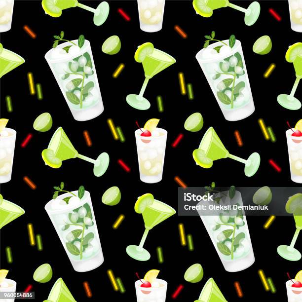 Cocktail Vector Pattern Cocktail Pattern Stock Illustration - Download Image Now - Alcohol ...