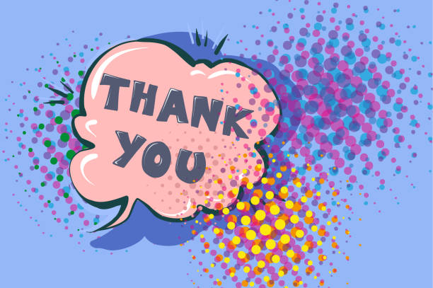 istock Thank you cute retro cartoon comic style speech bubble with halftone design 960057884