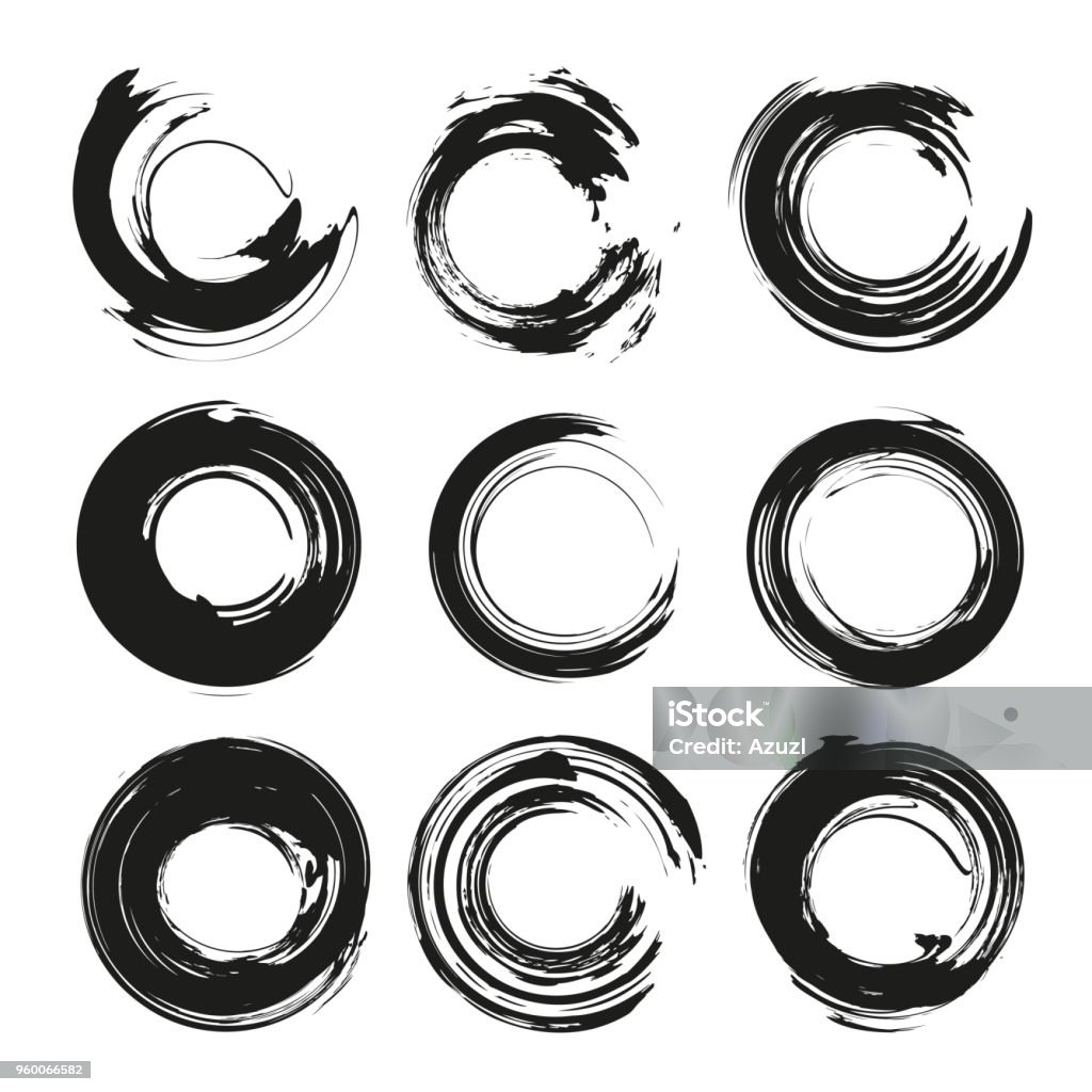 Black abstract textured circle smears isolated on a white background Circle stock vector