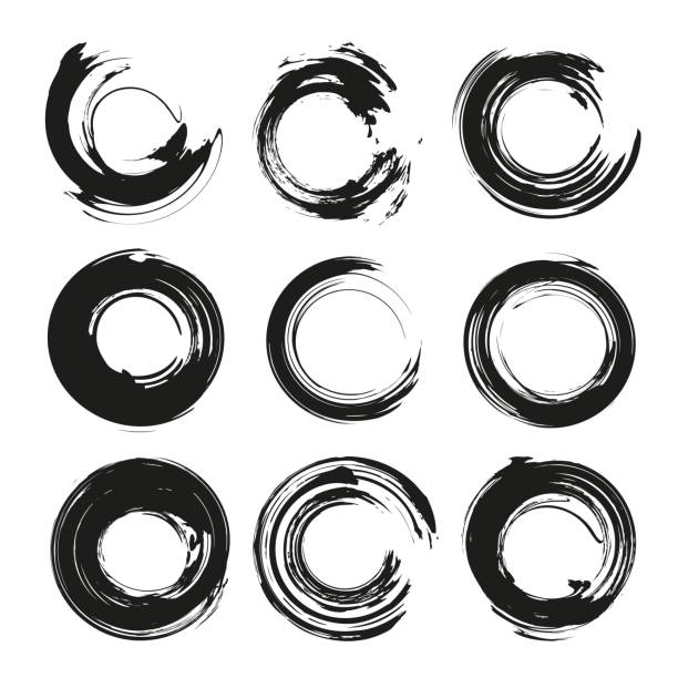 Black abstract textured circle smears isolated on a white background Black abstract textured circle smears isolated on a white background dog splashing stock illustrations