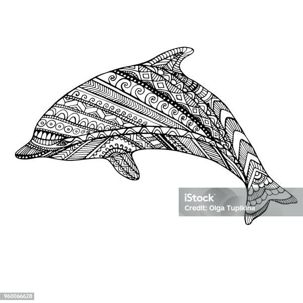 Coloring Page Dolphin Stock Illustration - Download Image Now - Abstract, Animal, Art