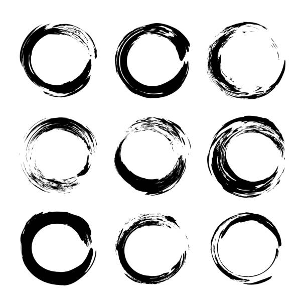 ilustrações de stock, clip art, desenhos animados e ícones de black abstract textured round smears isolated on a white background - paint watercolor painting circle splashing
