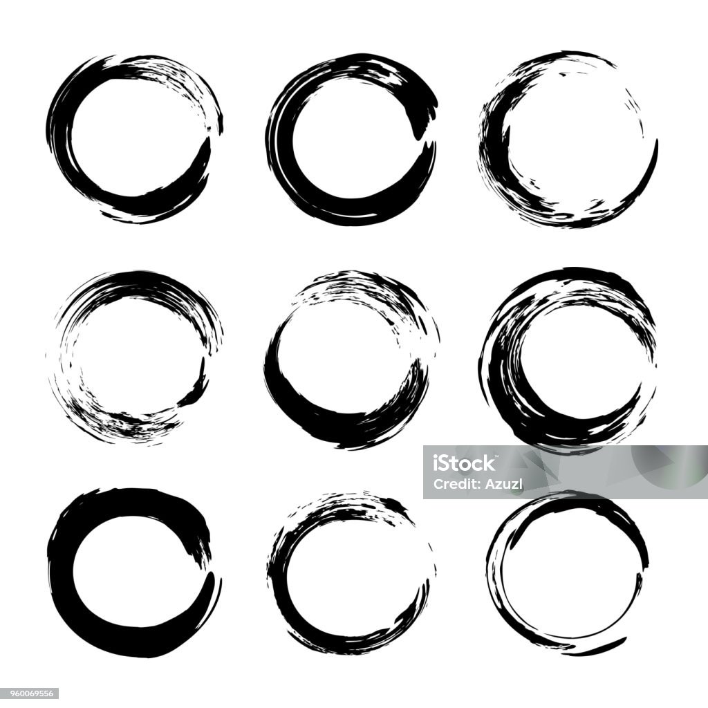 Black abstract textured round smears isolated on a white background Circle stock vector