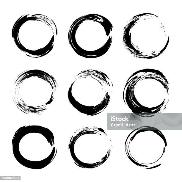 Black Abstract Textured Round Smears Isolated On A White Background Stock Illustration - Download Image Now