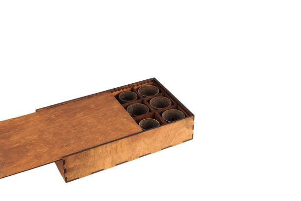istock Old wooden box with wooden glasses inside 960089538