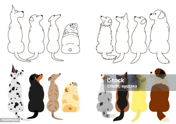 Dogs Looking Up Sideways In Two Rows Stock Illustration - Download Image Now - Dog, Rear View, Great Dane