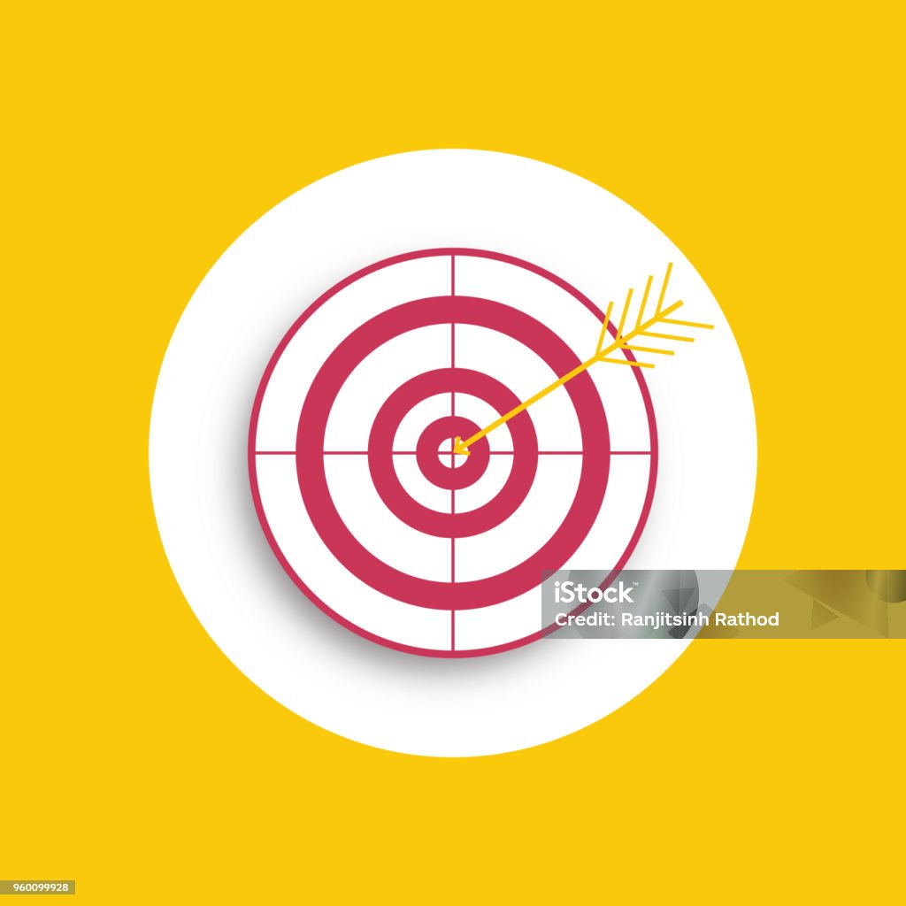 Target and arrow icon. Bullseye symbol. Modern flat design graphic illustration. Vector target and arrow icon Sports Target, Bull's-Eye, Scoring, Dartboard, Circle Accuracy stock vector