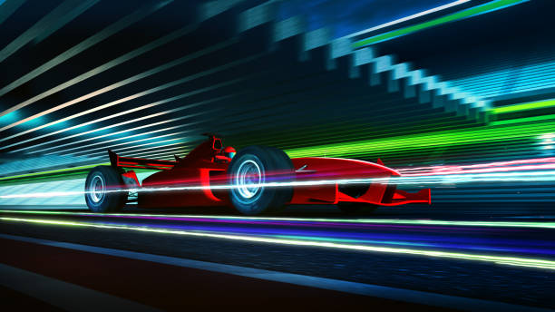 istock Side view fast moving motion blur red race car 960107492