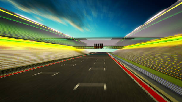 istock Motion blur empty asphalt international race track 960111036