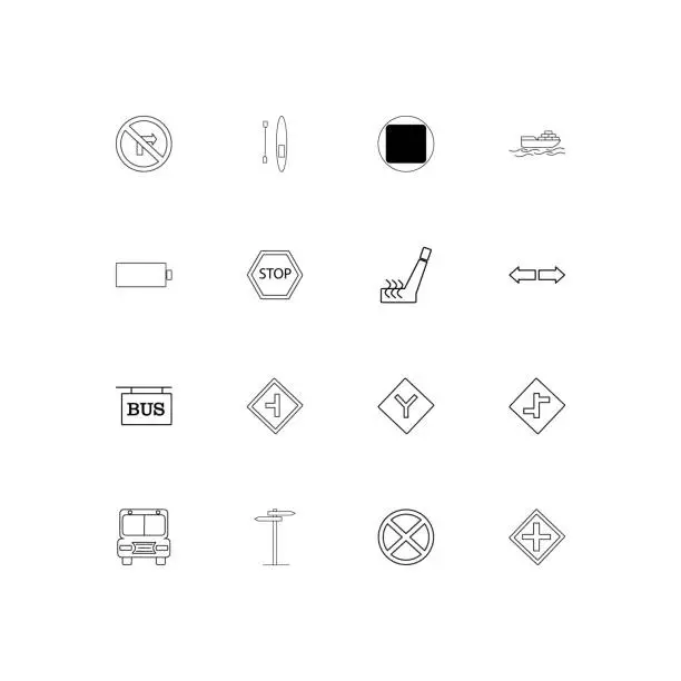 Vector illustration of Cars And Transportation linear thin icons set. Outlined simple vector icons