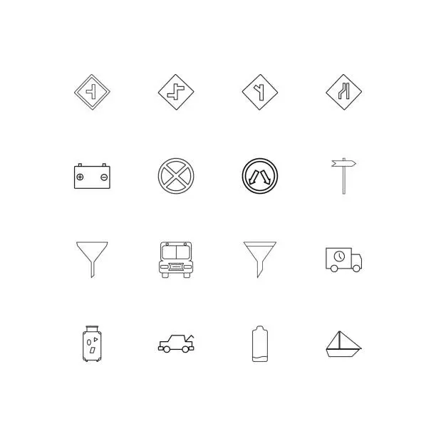 Vector illustration of Cars And Transportation linear thin icons set. Outlined simple vector icons