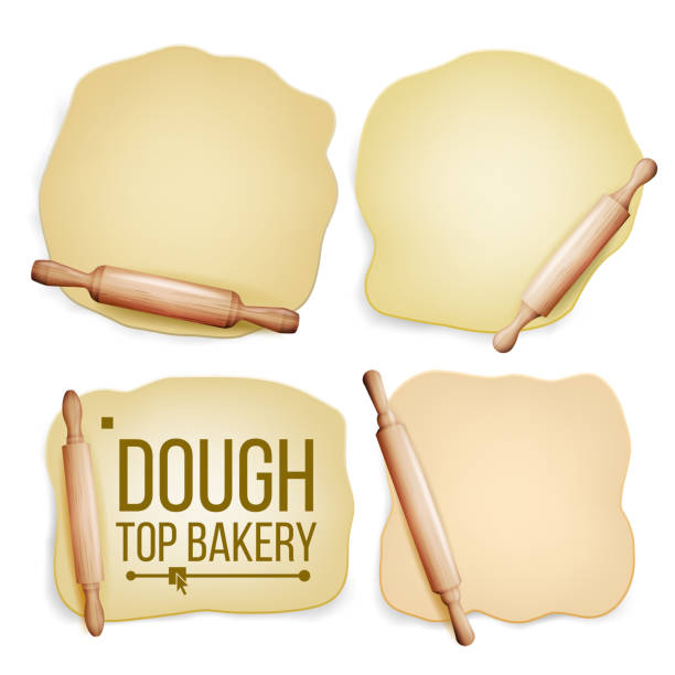 ilustrações de stock, clip art, desenhos animados e ícones de dough set vector. wooden rolling pin. fresh raw. tasty. top view. preparing tool. design element. dough for pizza or bread. isolated realistic illustration - dough sphere kneading bread