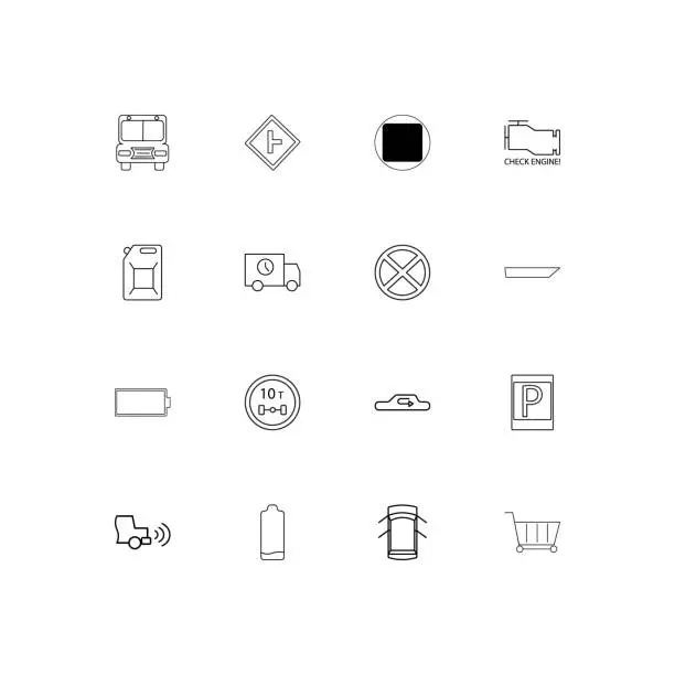 Vector illustration of Cars And Transportation linear thin icons set. Outlined simple vector icons