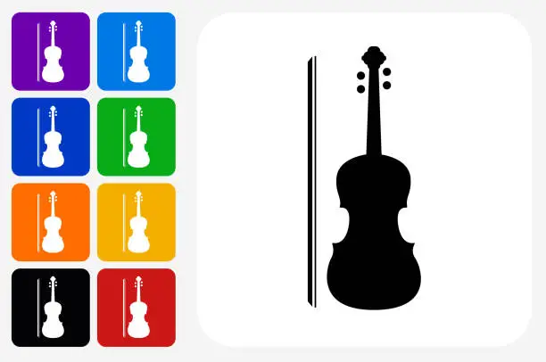 Vector illustration of Violin Icon Square Button Set