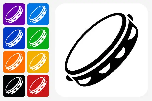 Vector illustration of Tambourine Icon Square Button Set