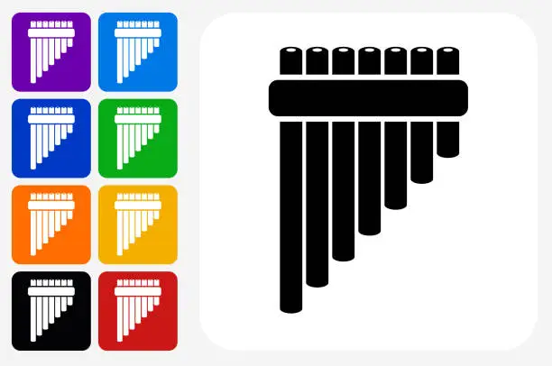 Vector illustration of Pan Pipes Icon Square Button Set