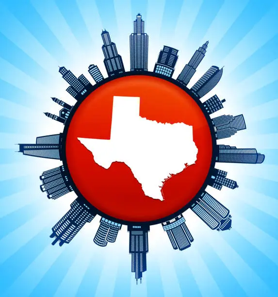 Vector illustration of texas State Map on Republican Red City Skyline Background