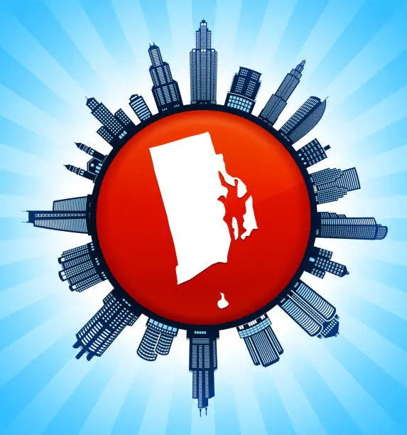 Vector illustration of Rhode_Island State Map on Republican Red City Skyline Background