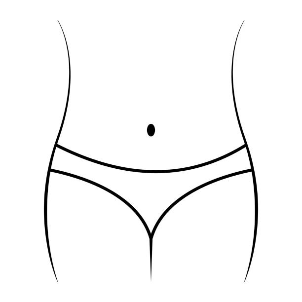 lineare schlankheits-symbol, silhouette des anmutigen weiblichen körpers bauch, taille und hüften, vektor konzept ernährung, fitness, sport. symbol-körper-gewicht-weiblich - bauchnabel stock-grafiken, -clipart, -cartoons und -symbole