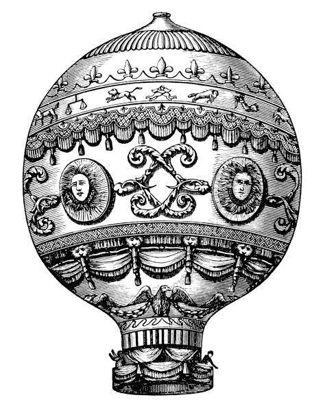 Illustration of a Dirigible airship ,Montgolfier`s Flying Balloon