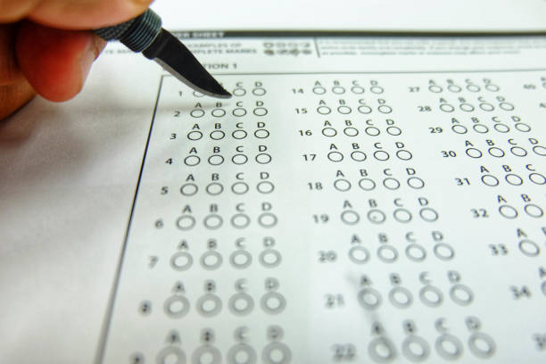 istock The left hand holds the pen knife to selected choice on answer sheets 960140250