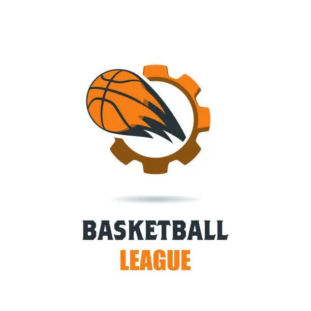 Vector illustration of Silhouette of Basketball Ball. Basketball Logo Template with Gear and Swooshing Effect