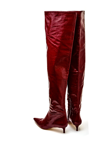 Red Leather Thigh High Kitten Heel Boots Stock Photo - Download Image ...