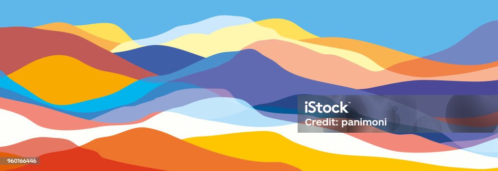 Multicolored mountains, orange and blue waves, abstract shapes, modern background, vector design Illustration for you project Mountain stock vector
