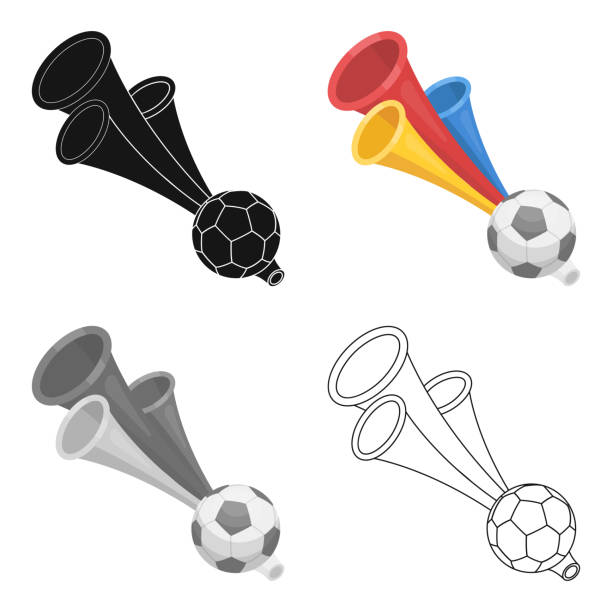 ilustrações, clipart, desenhos animados e ícones de fã de futebol trompete. fãs único ícone na ilustração dos desenhos animados estilo vetorial símbolo conservado em estoque. - vuvuzela